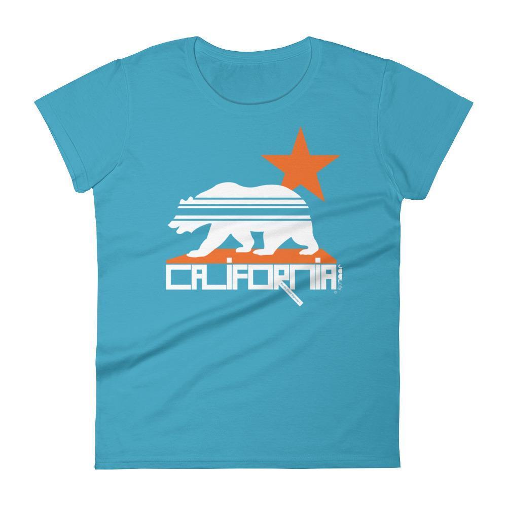 California  Stars &amp; Stripes  Women's Short Sleeve T-Shirt T-Shirt Caribbean Blue / 2XL designed by JOOLcity