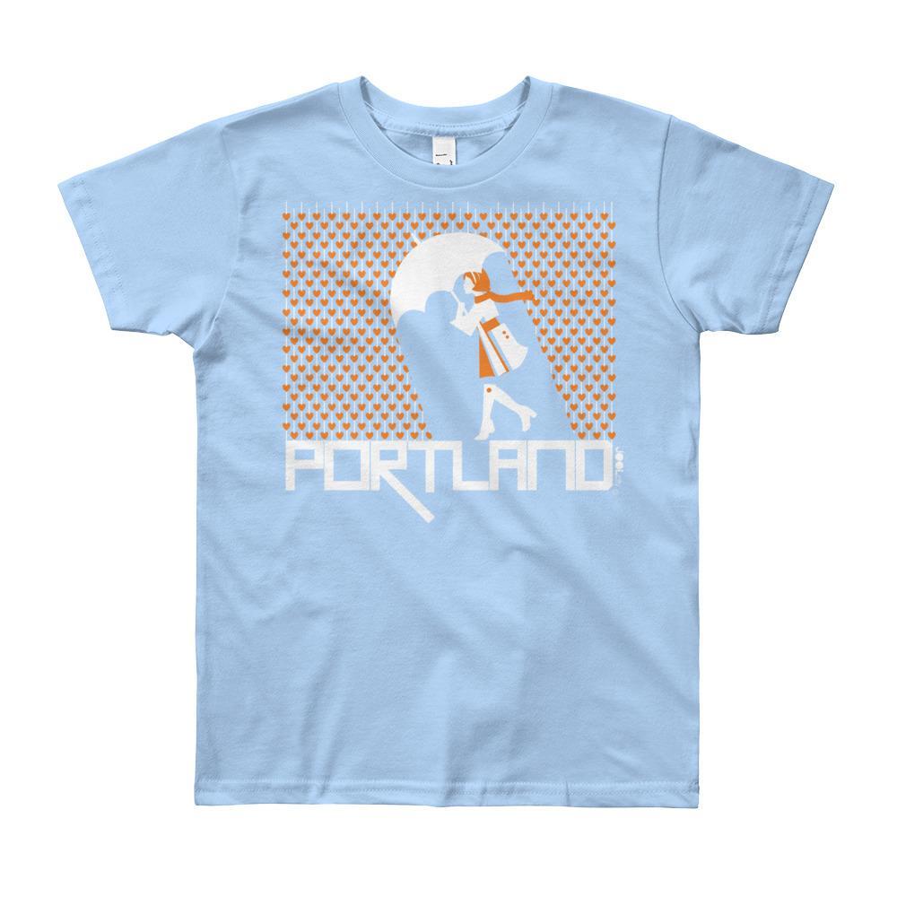 Portland Raining Hearts Short Sleeve Youth T-shirt T-Shirt Baby Blue / 12yrs designed by JOOLcity