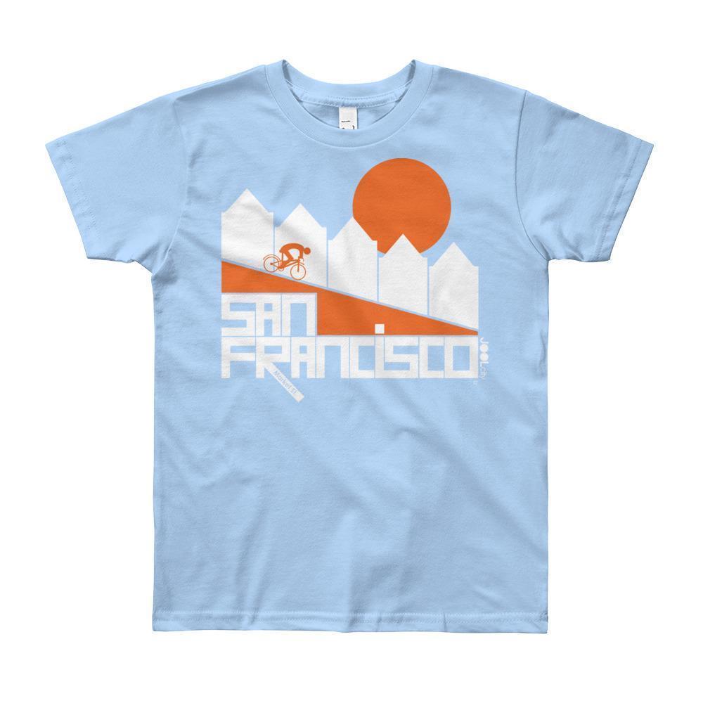 San Francisco Alamo Square Cyclist Short Sleeve Youth T-shirt T-Shirt Baby Blue / 12yrs designed by JOOLcity