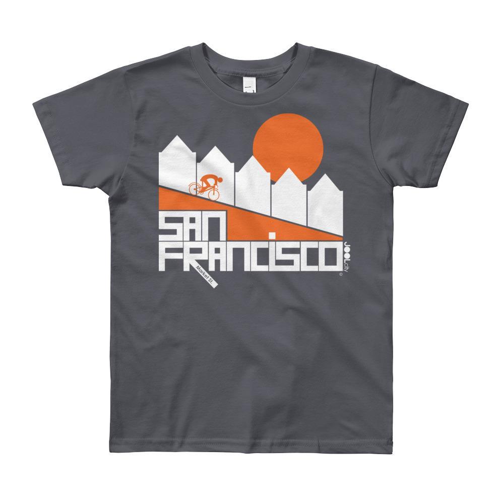 San Francisco Alamo Square Cyclist Short Sleeve Youth T-shirt T-Shirt Slate / 12yrs designed by JOOLcity
