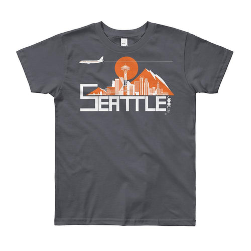 Seattle Skyline Flight Short Sleeve Youth T-shirt T-Shirt Slate / 12yrs designed by JOOLcity